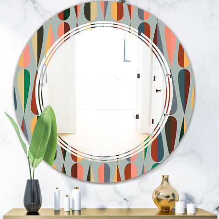 Retro Abstract Drops IX - Modern Round or Oval Wall Mirror - Triple C