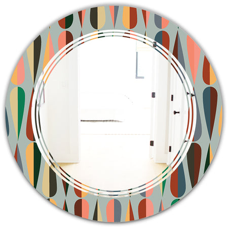 Retro Abstract Drops IX - Modern Round or Oval Wall Mirror - Triple C