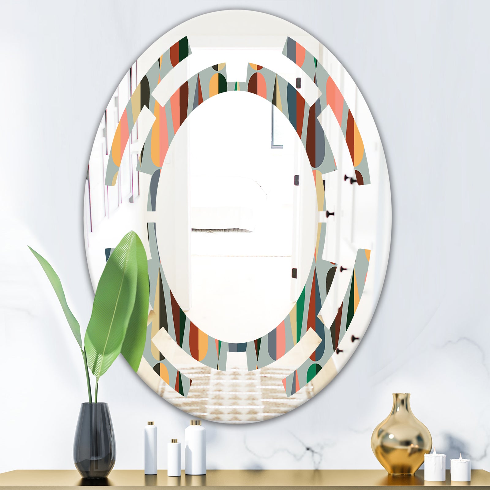 Retro Abstract Drops IX - Modern Round or Oval Wall Mirror - Space