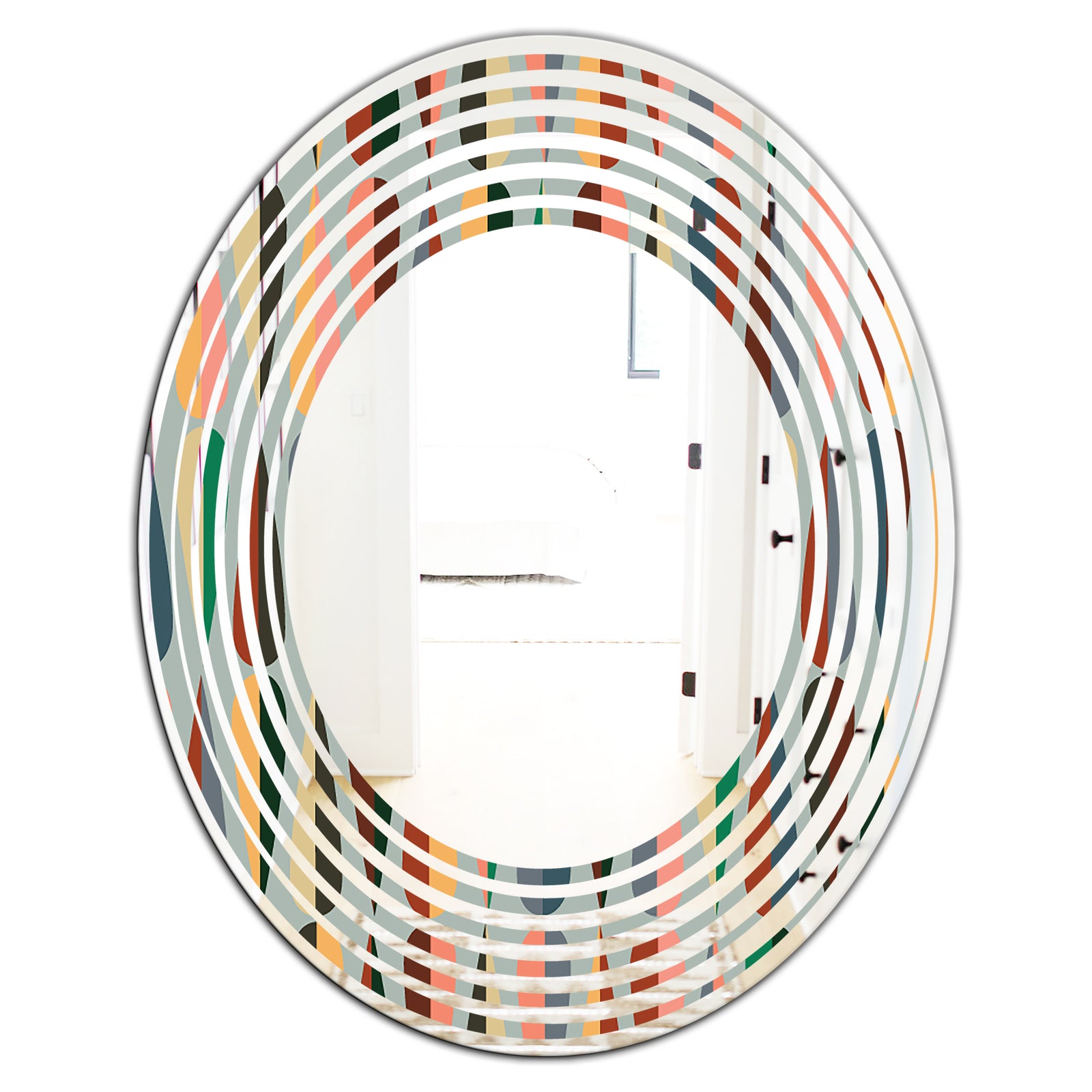 Retro Abstract Drops IX - Modern Round or Oval Wall Mirror - Wave