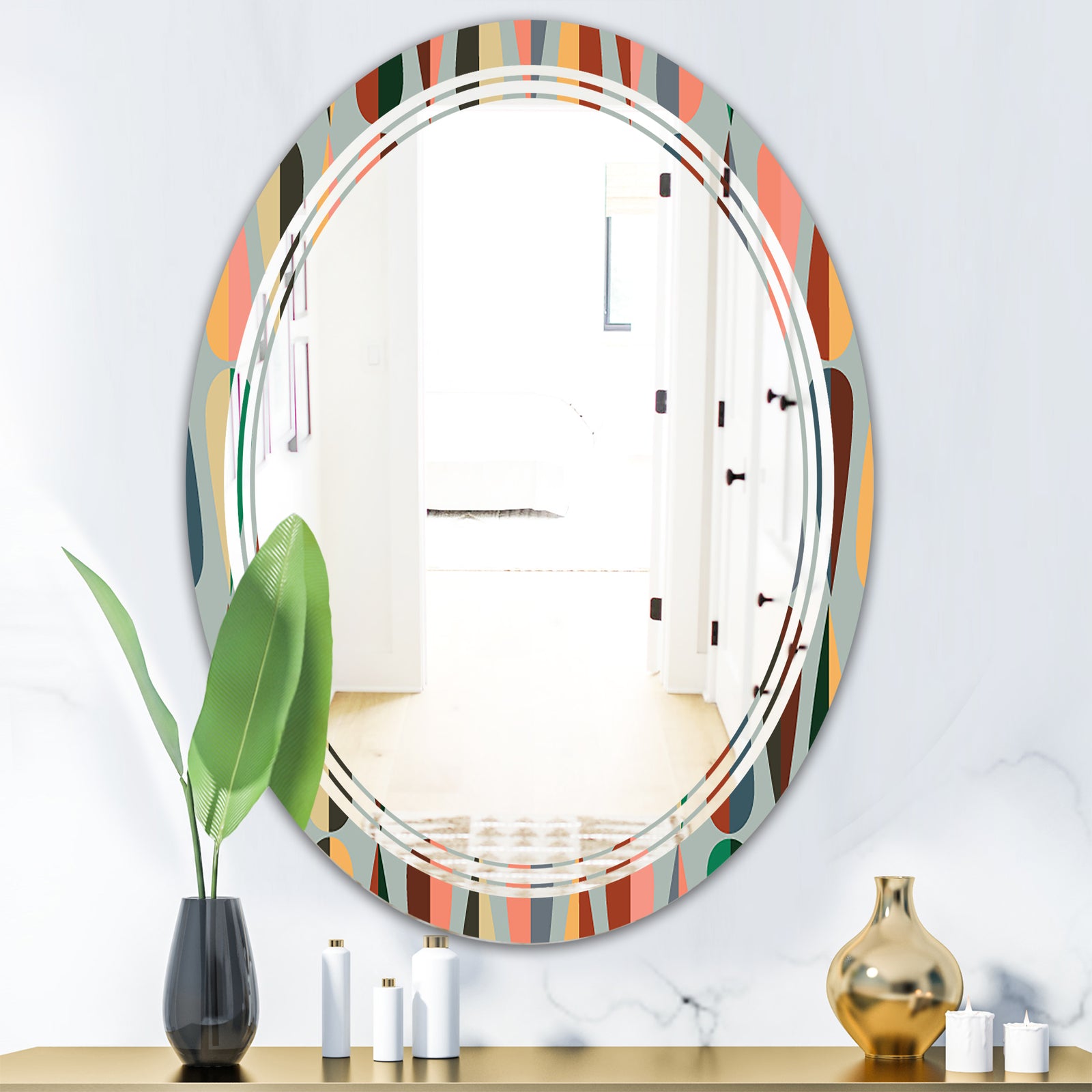 Retro Abstract Drops IX - Modern Round or Oval Wall Mirror - Triple C
