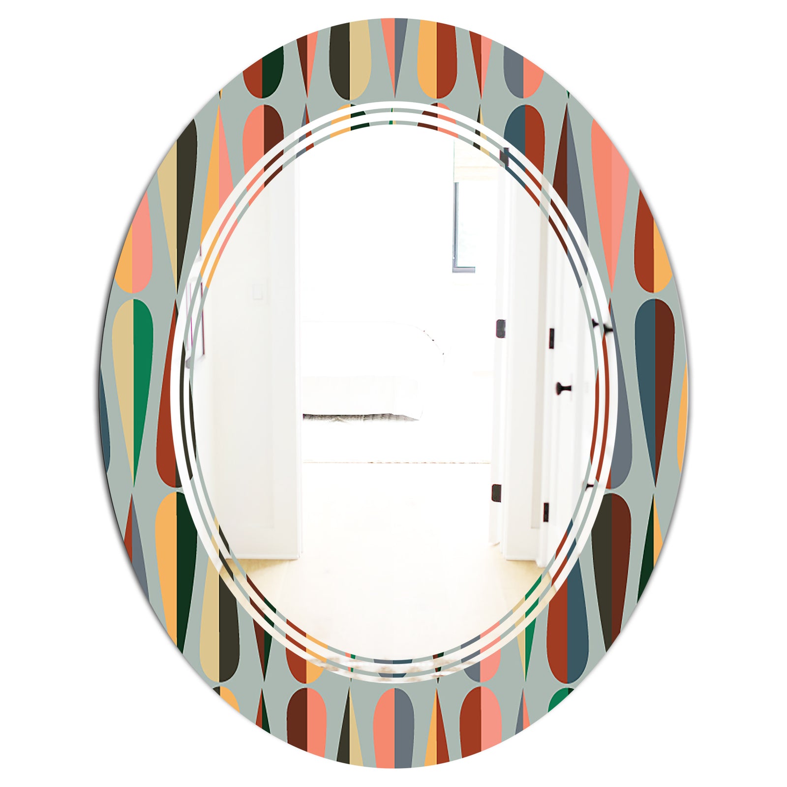 Retro Abstract Drops IX - Modern Round or Oval Wall Mirror - Triple C