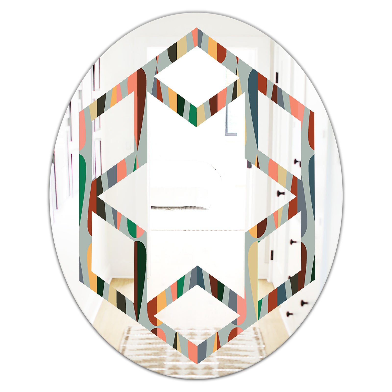 Retro Abstract Drops IX - Modern Round or Oval Wall Mirror - Hexagon Star