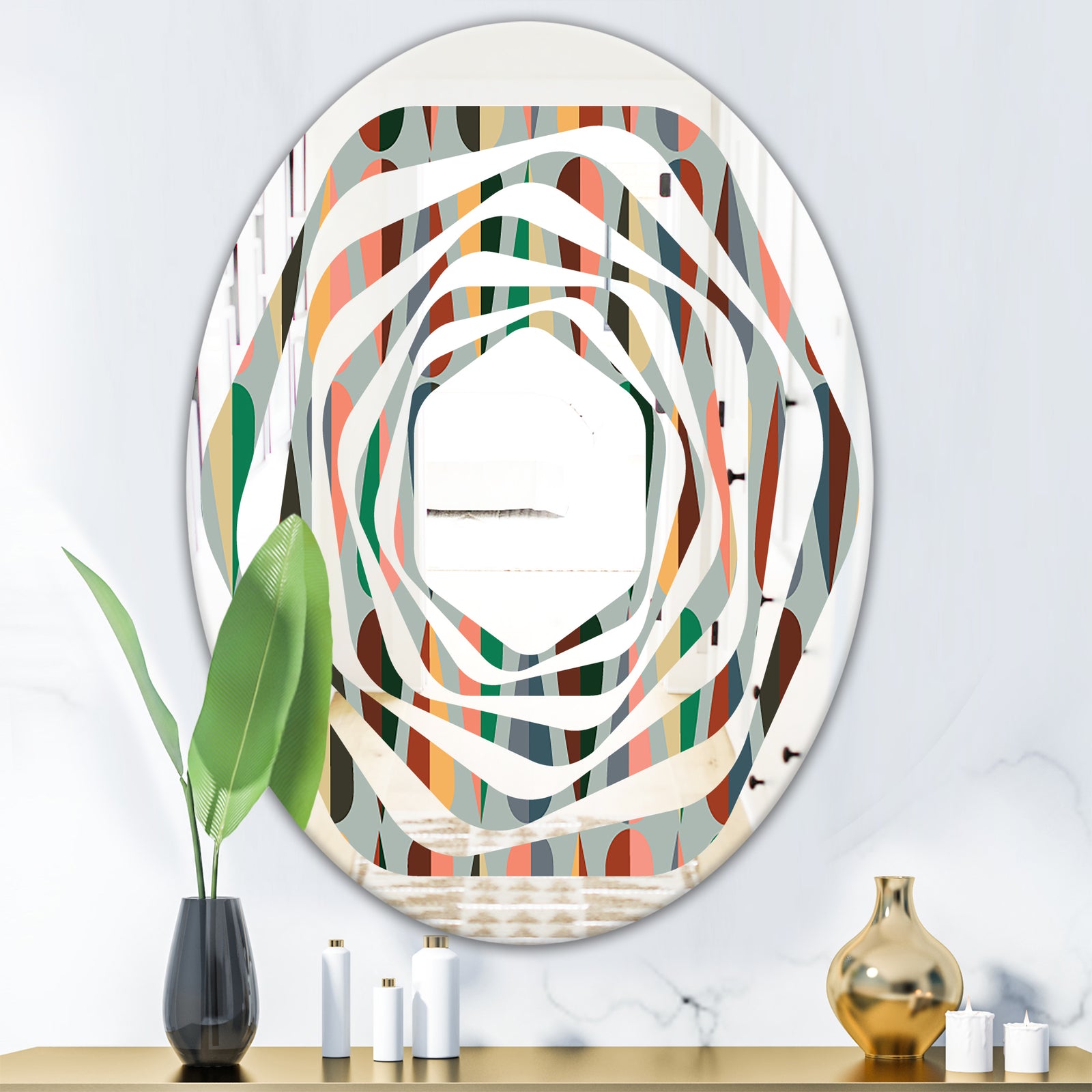 Retro Abstract Drops IX - Modern Round or Oval Wall Mirror - Whirl