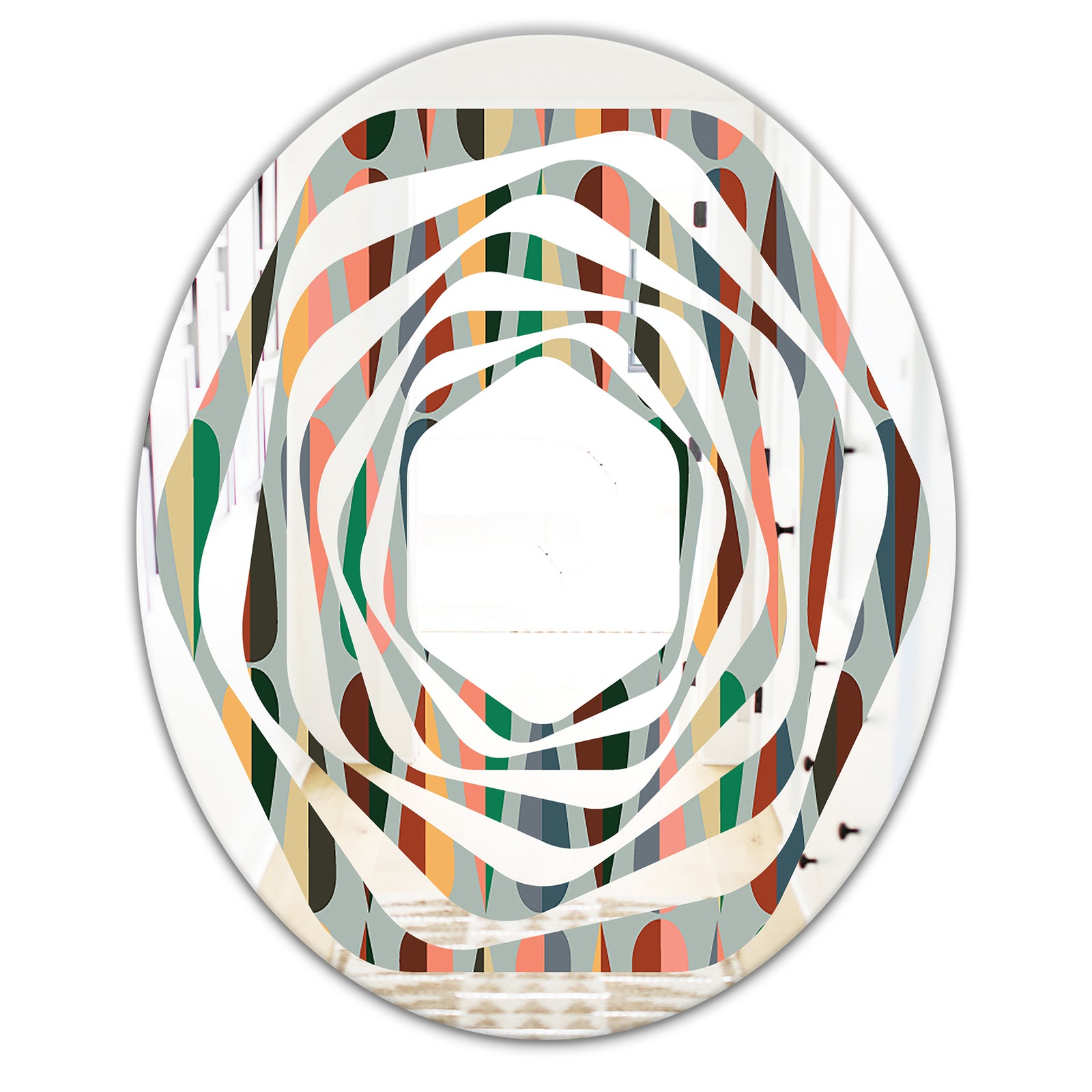 Retro Abstract Drops IX - Modern Round or Oval Wall Mirror - Whirl