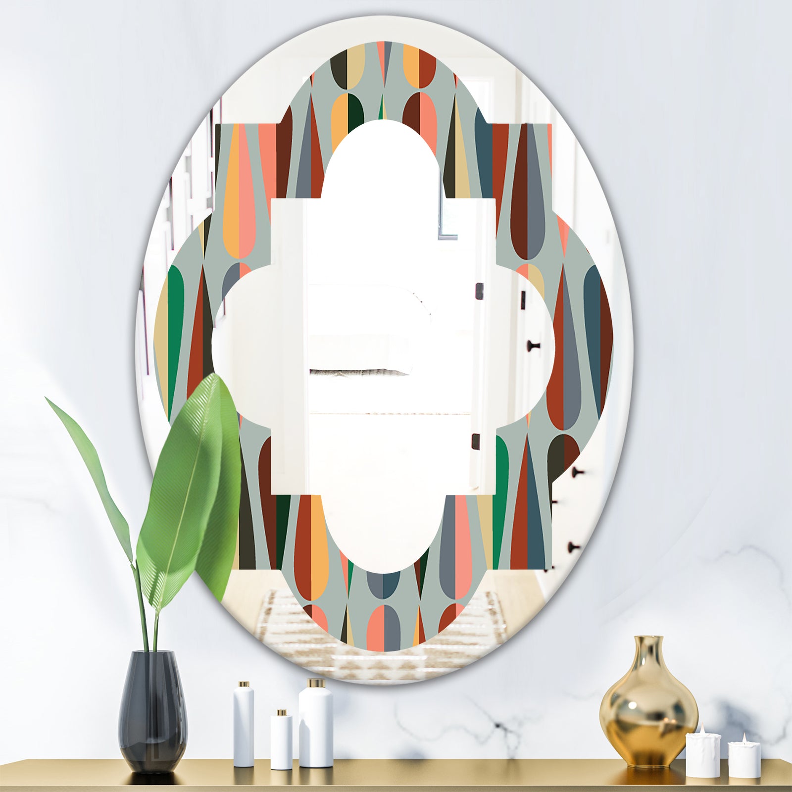 Retro Abstract Drops IX - Modern Round or Oval Wall Mirror - Quatrefoil