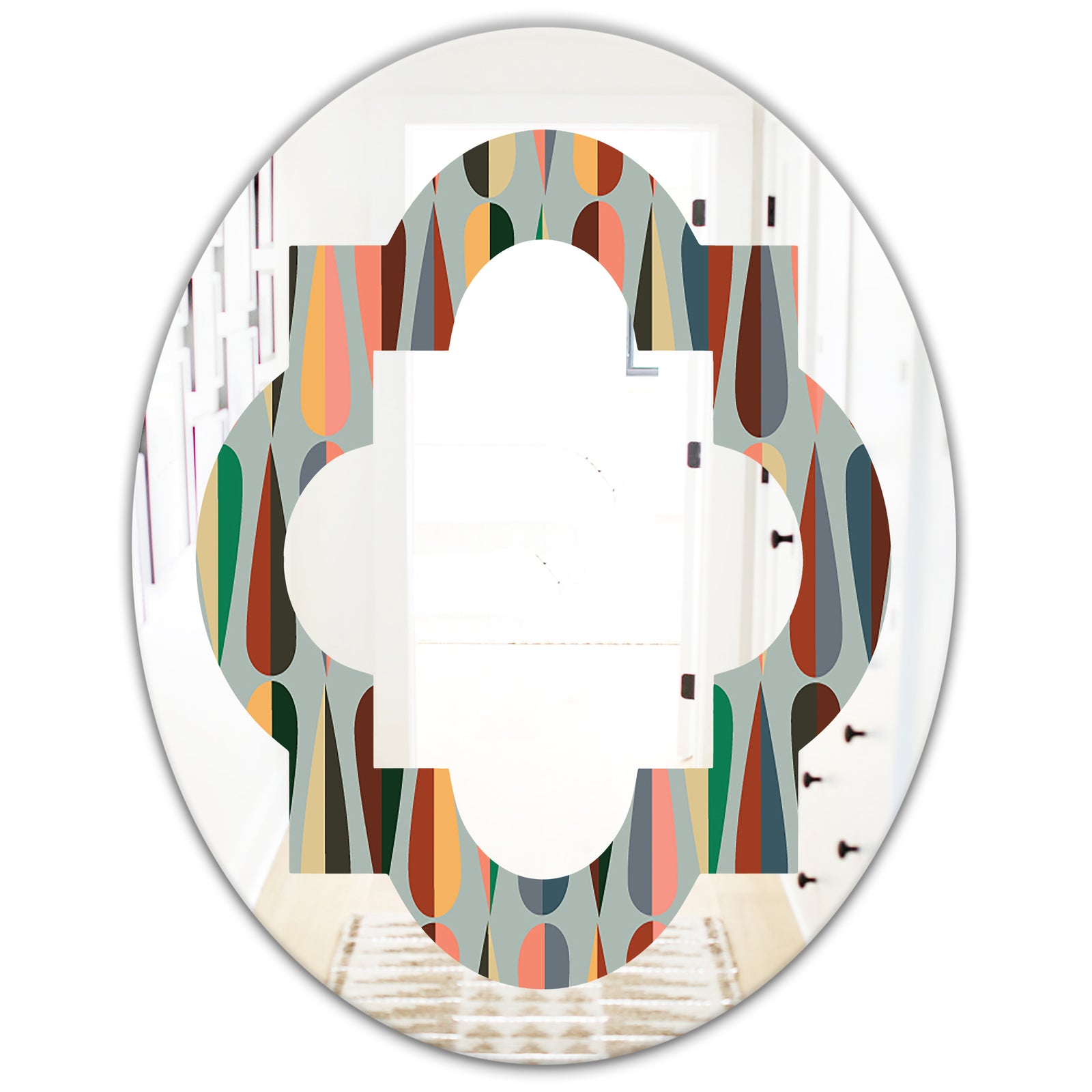 Retro Abstract Drops IX - Modern Round or Oval Wall Mirror - Quatrefoil