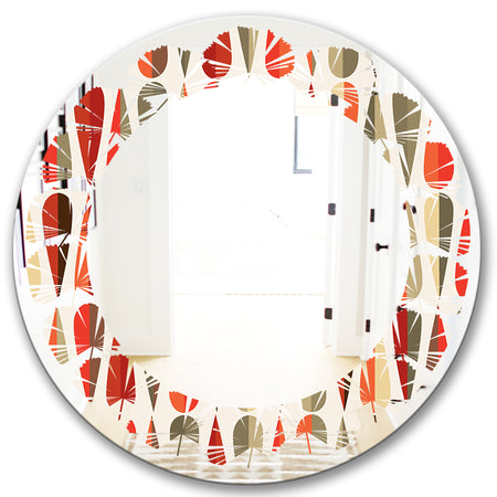 Retro Abstract Drops IV - Modern Round or Oval Wall Mirror - Leaves