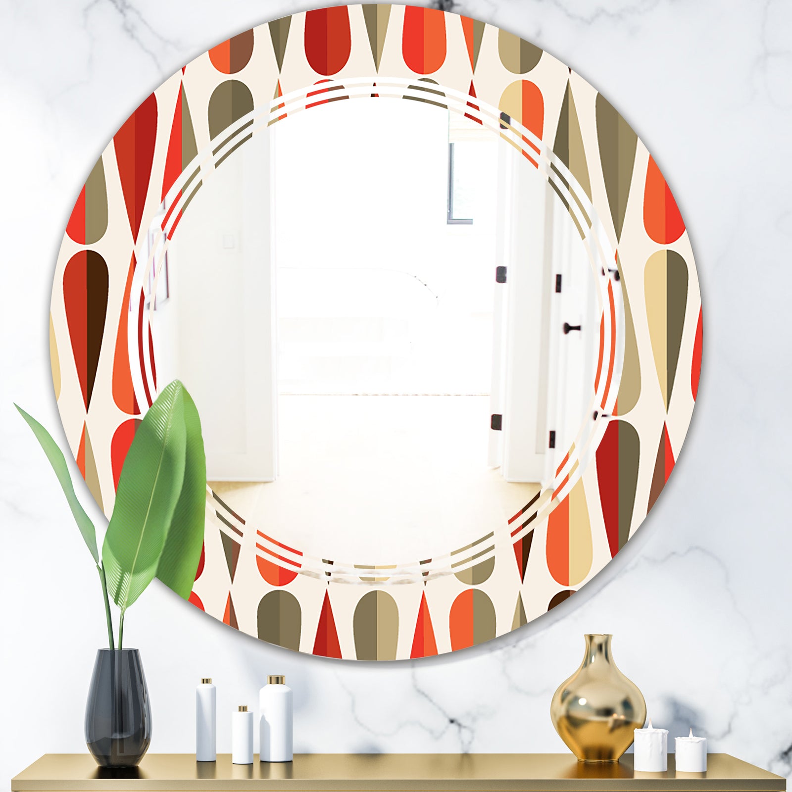 Retro Abstract Drops IV - Modern Round or Oval Wall Mirror - Triple C