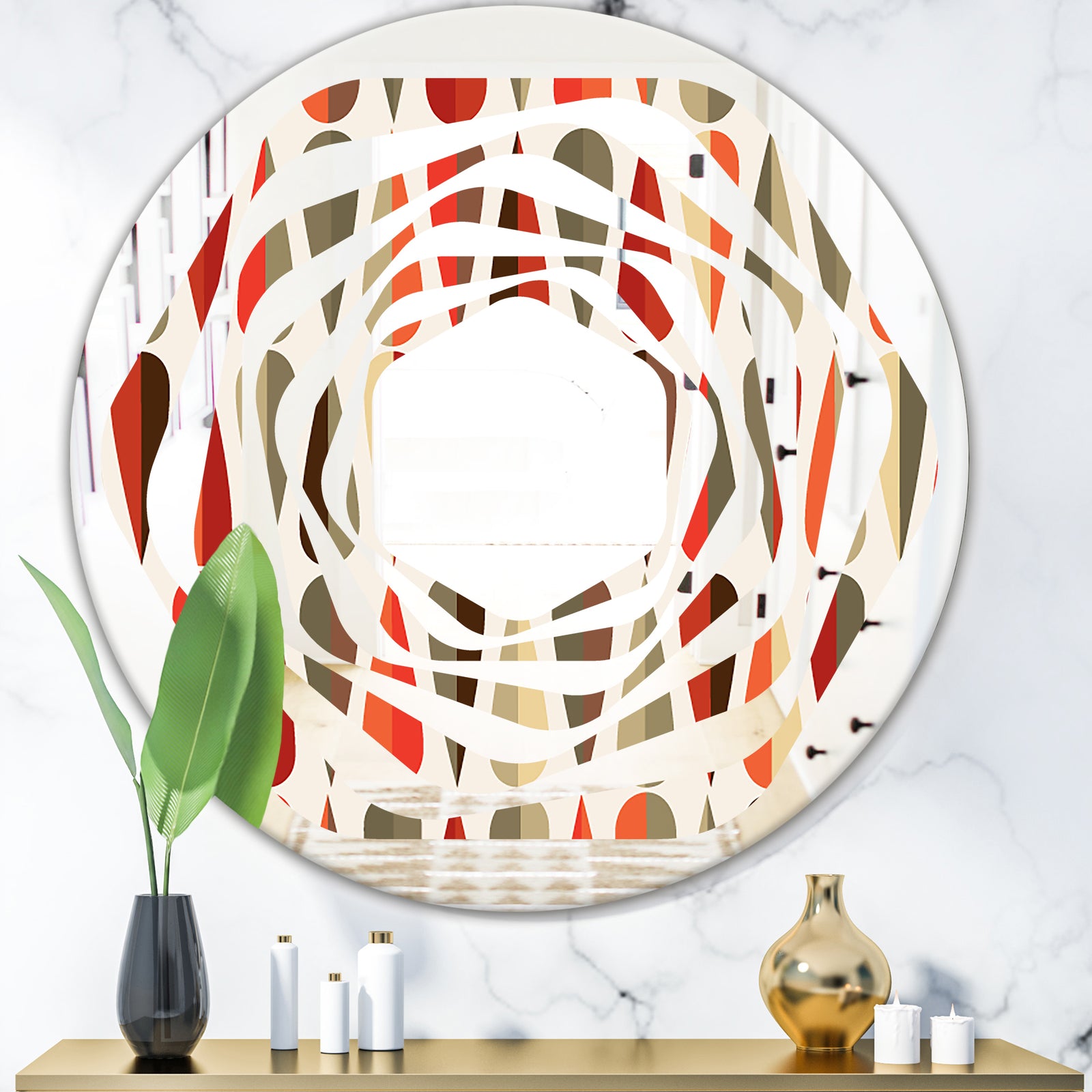 Retro Abstract Drops IV - Modern Round or Oval Wall Mirror - Whirl