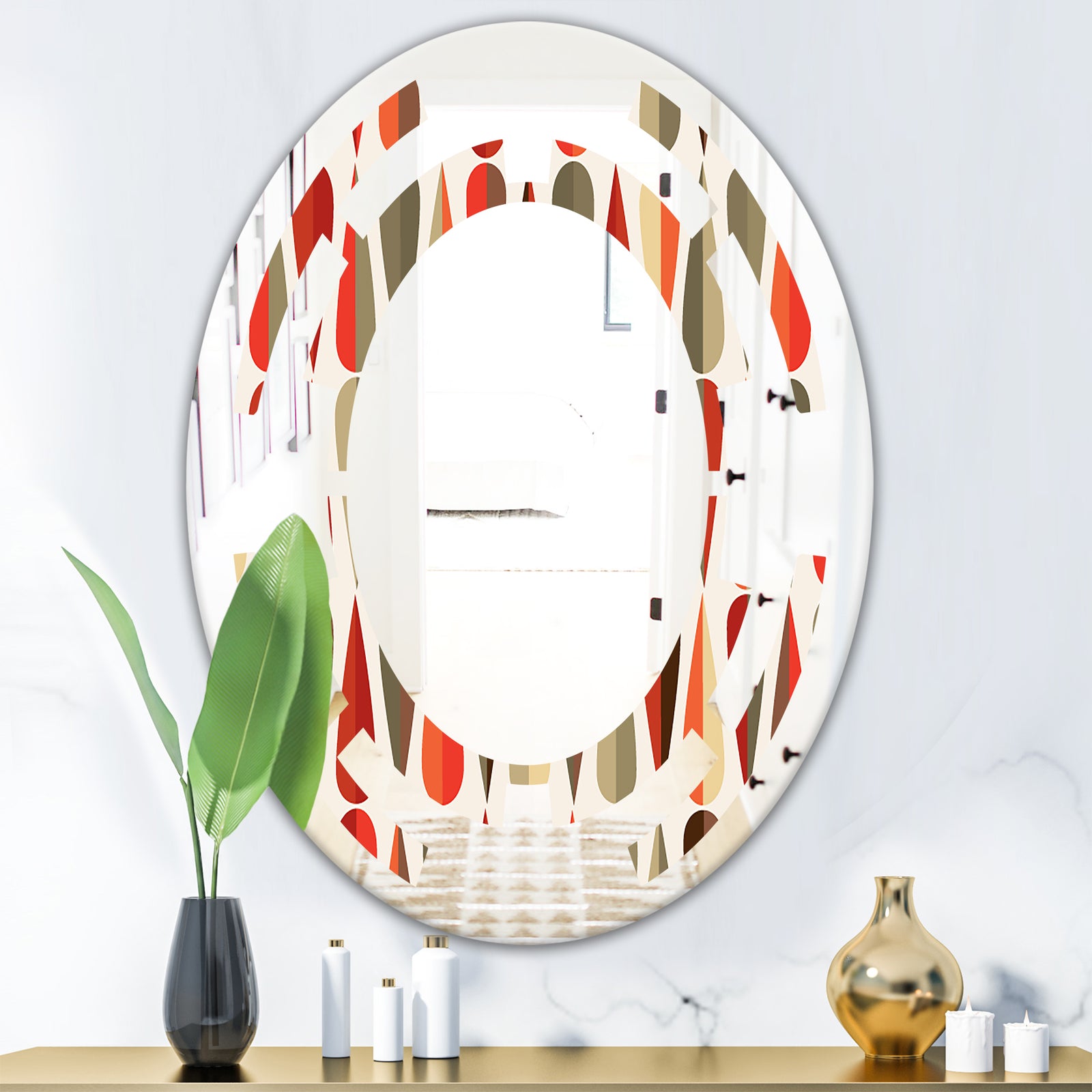 Retro Abstract Drops IV - Modern Round or Oval Wall Mirror - Space