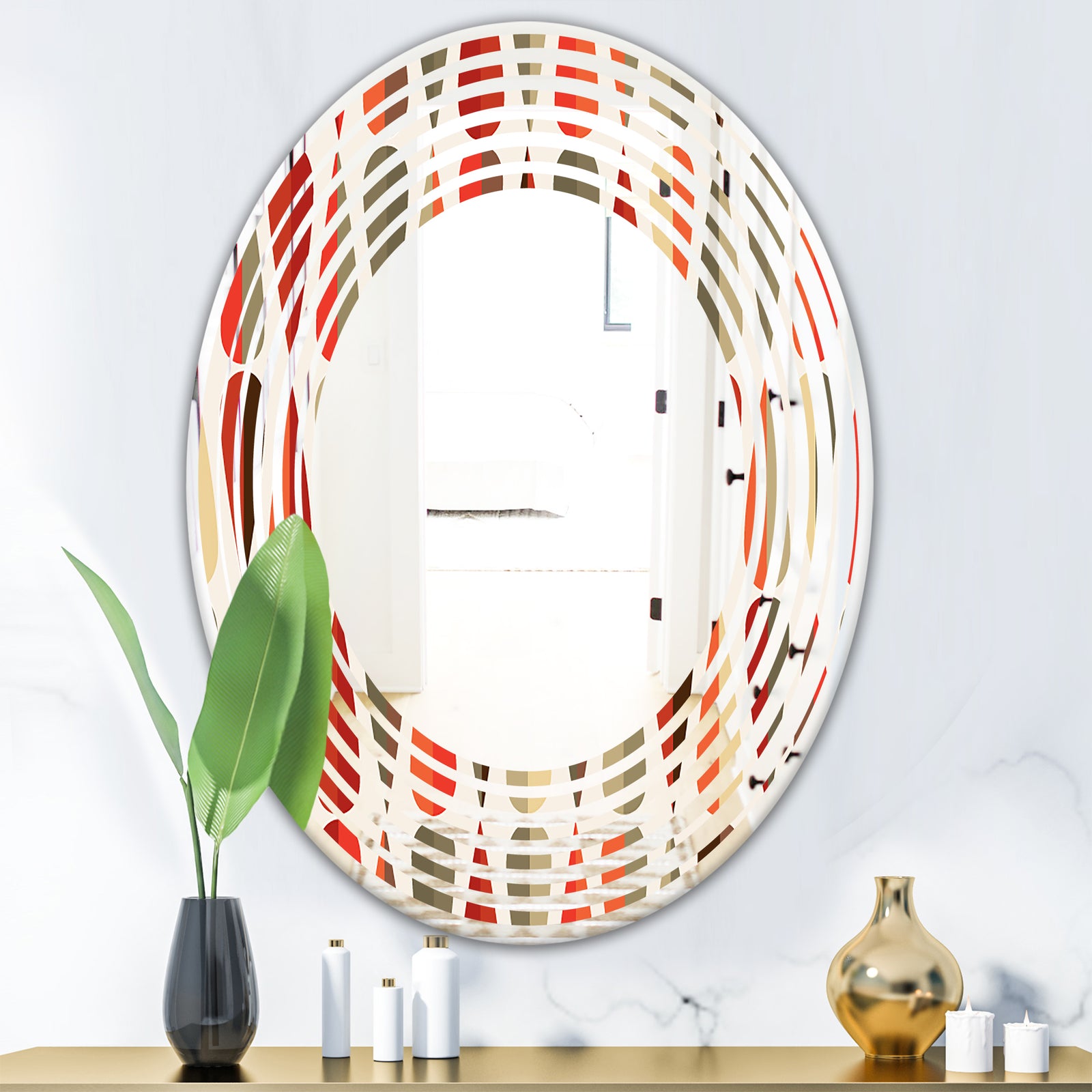 Retro Abstract Drops IV - Modern Round or Oval Wall Mirror - Wave