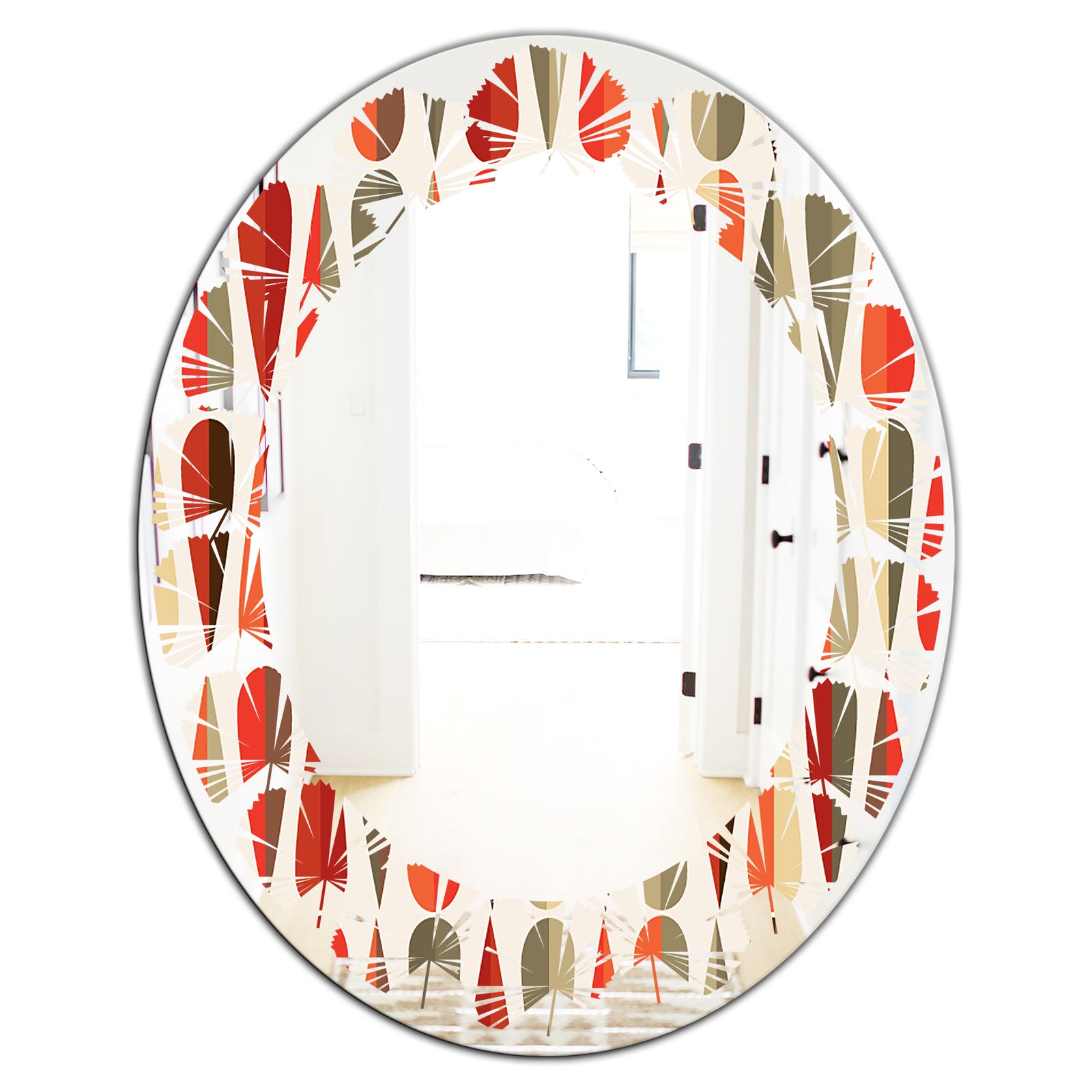 Retro Abstract Drops IV - Modern Round or Oval Wall Mirror - Leaves