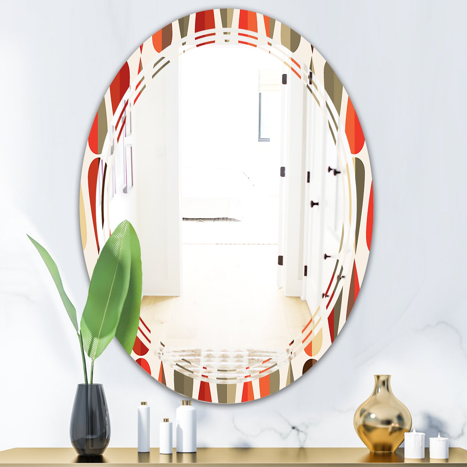Retro Abstract Drops IV - Modern Round or Oval Wall Mirror - Triple C