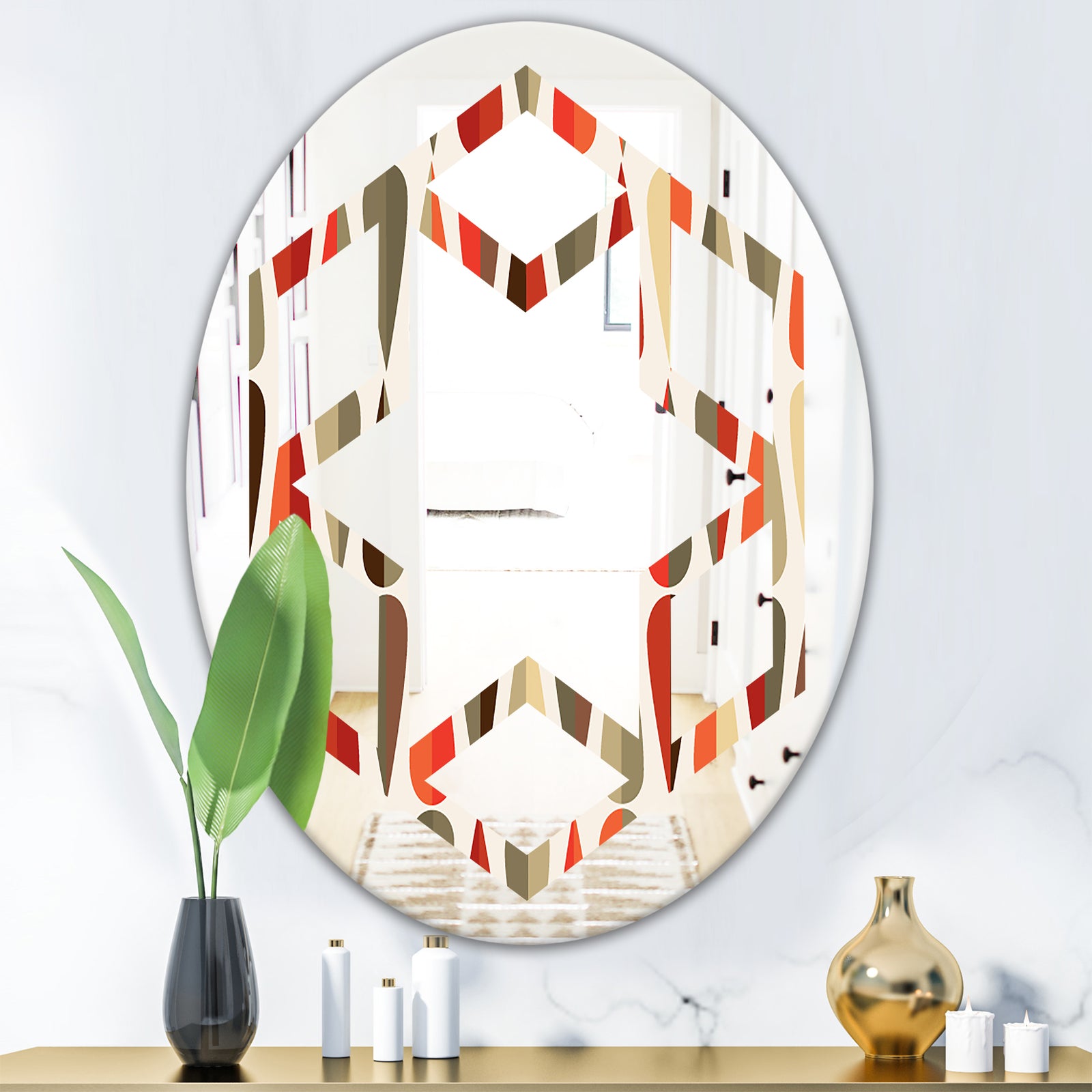 Retro Abstract Drops IV - Modern Round or Oval Wall Mirror - Hexagon Star