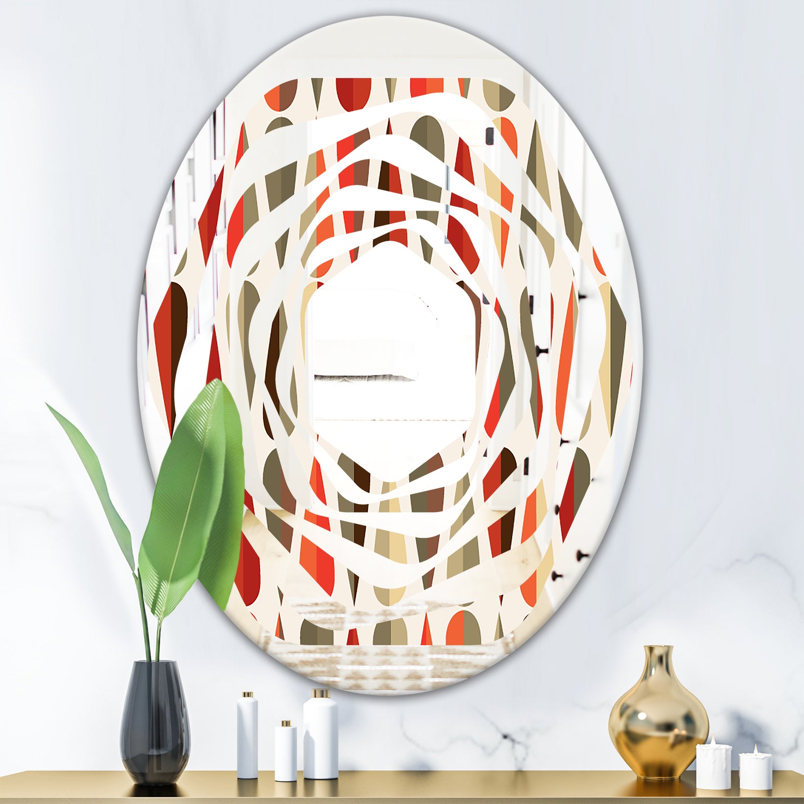 Retro Abstract Drops IV - Modern Round or Oval Wall Mirror - Whirl