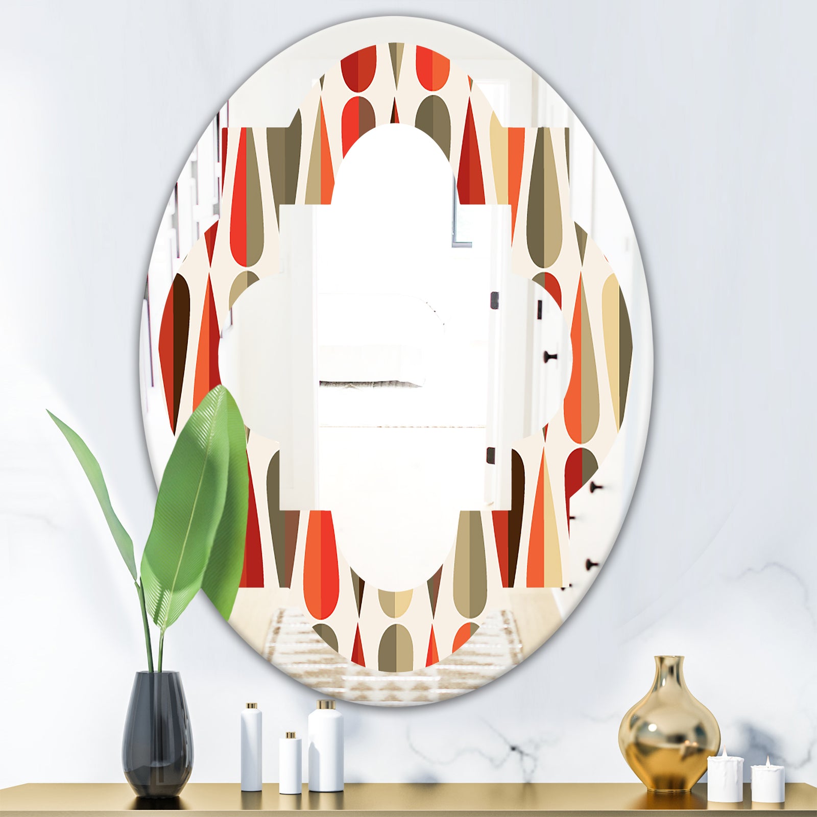 Retro Abstract Drops IV - Modern Round or Oval Wall Mirror - Quatrefoil