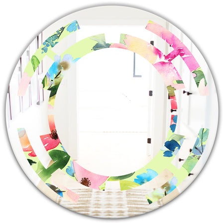 Floral Botanical Retro IV - Cottage Round or Oval Wall Mirror - Space