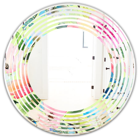 Floral Botanical Retro IV - Cottage Round or Oval Wall Mirror - Wave