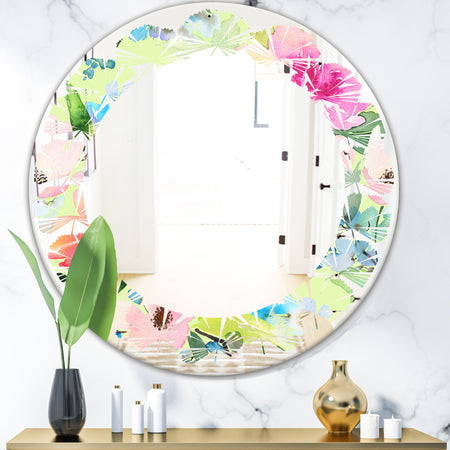 Floral Botanical Retro IV - Cottage Round or Oval Wall Mirror - Leaves