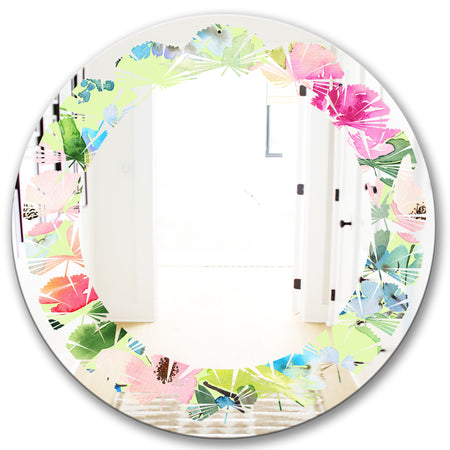 Floral Botanical Retro IV - Cottage Round or Oval Wall Mirror - Leaves