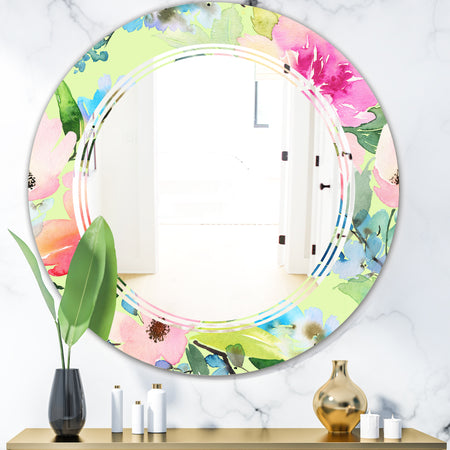 Floral Botanical Retro IV - Cottage Round or Oval Wall Mirror - Triple C