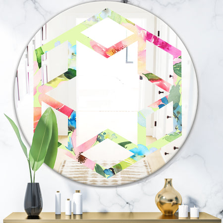 Floral Botanical Retro IV - Cottage Round or Oval Wall Mirror - Hexagon Star