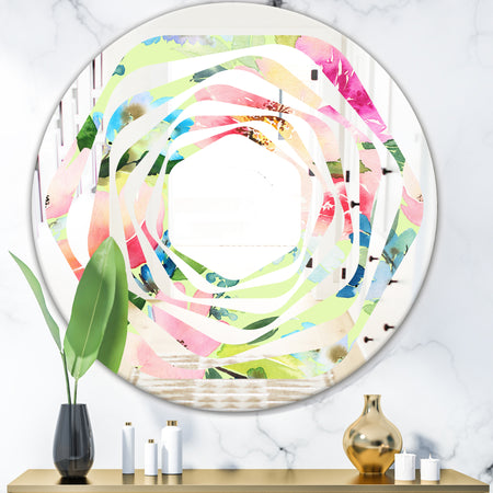 Floral Botanical Retro IV - Cottage Round or Oval Wall Mirror - Whirl