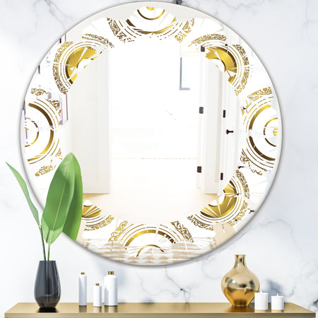 Circular Golden Pattern I - Modern Round or Oval Wall Mirror - Leaves