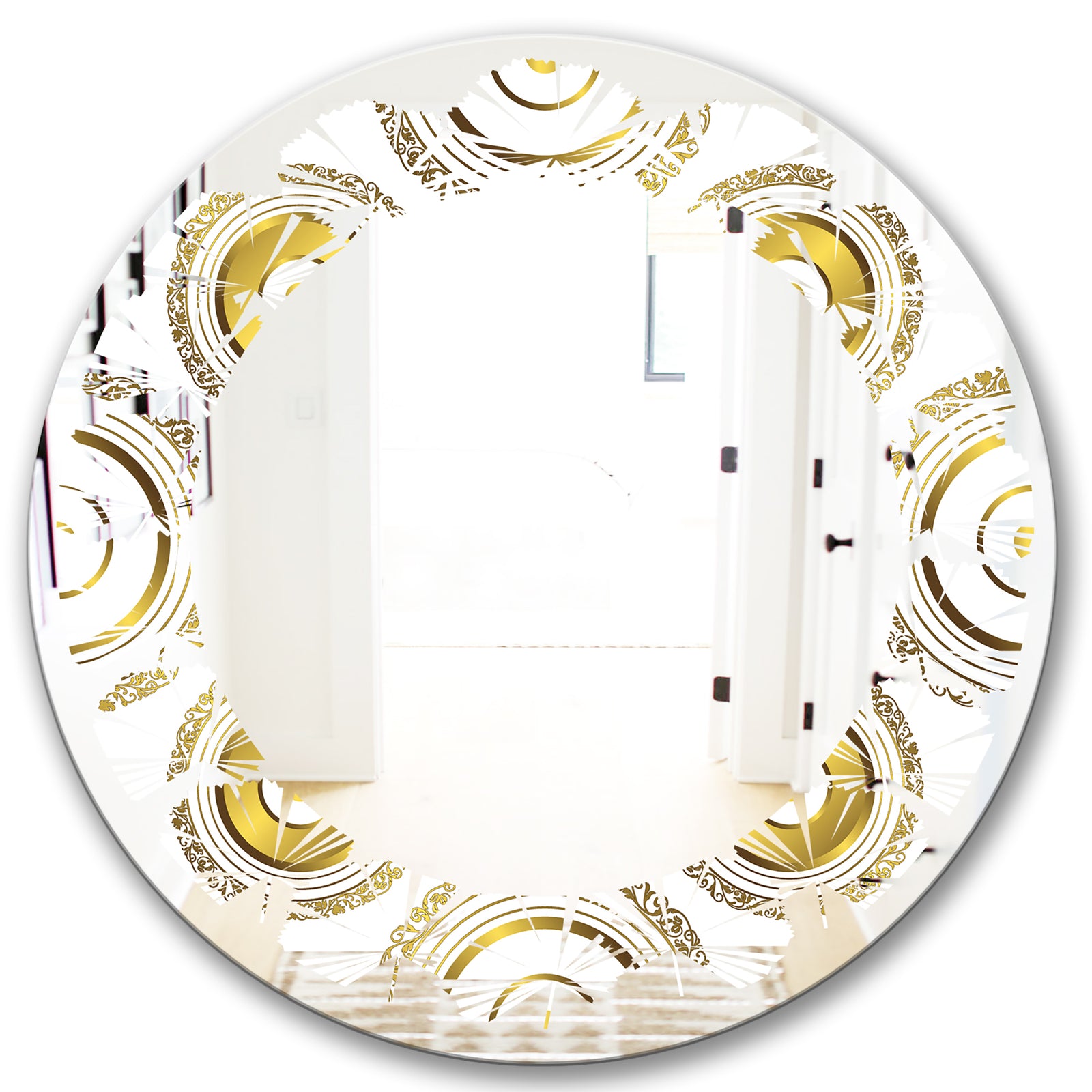 Circular Golden Pattern I - Modern Round or Oval Wall Mirror - Leaves