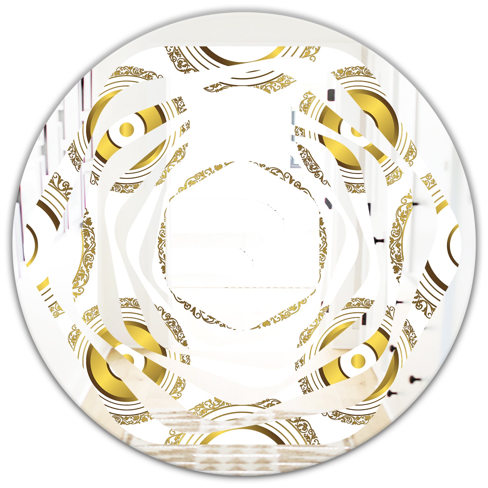 Circular Golden Pattern I - Modern Round or Oval Wall Mirror - Whirl