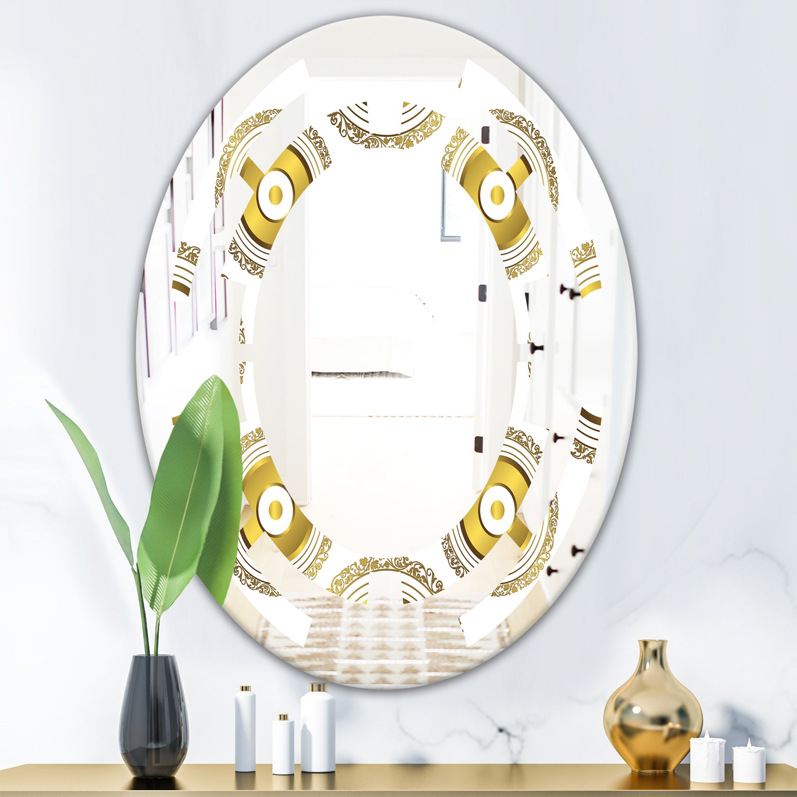 Circular Golden Pattern I - Modern Round or Oval Wall Mirror - Space