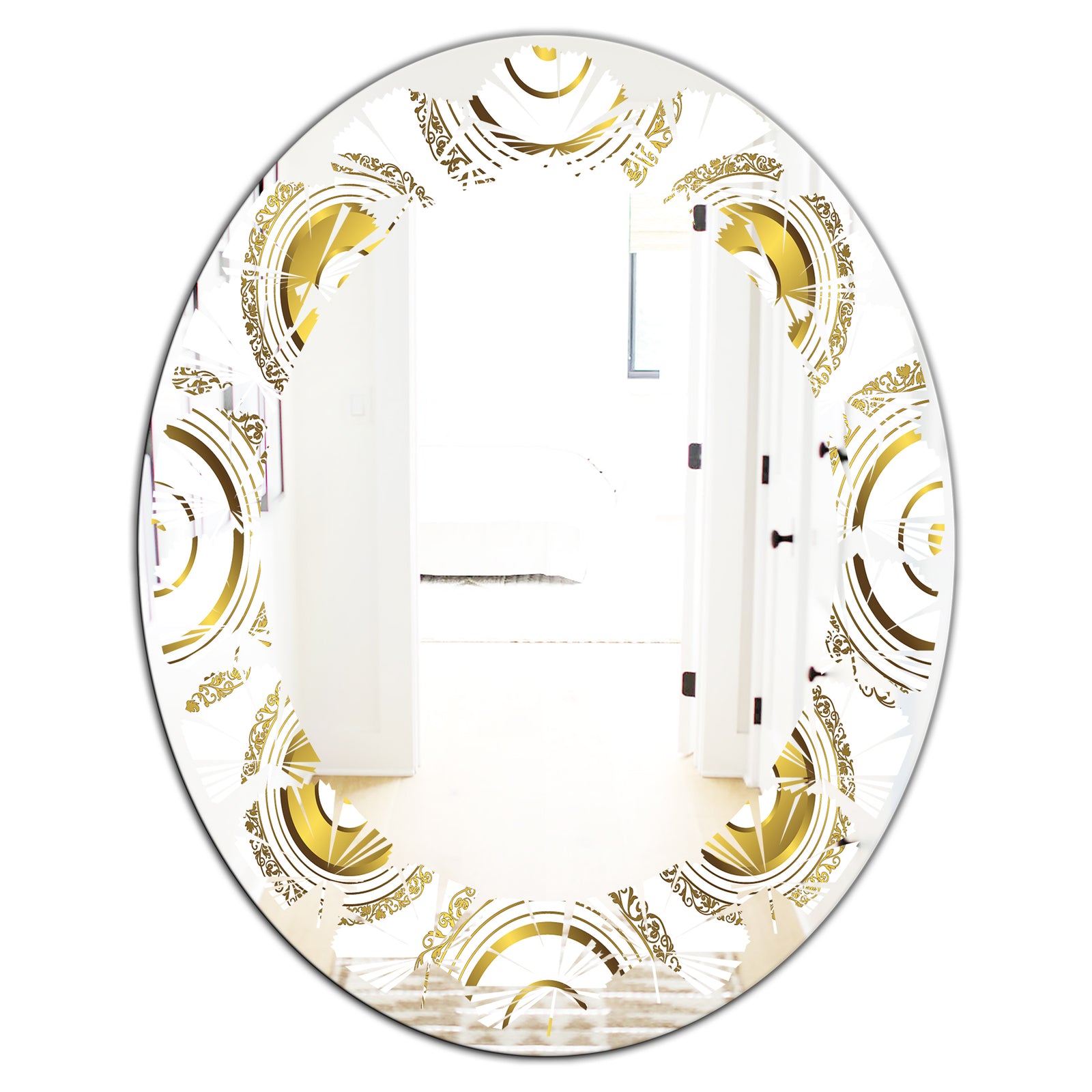 Circular Golden Pattern I - Modern Round or Oval Wall Mirror - Leaves