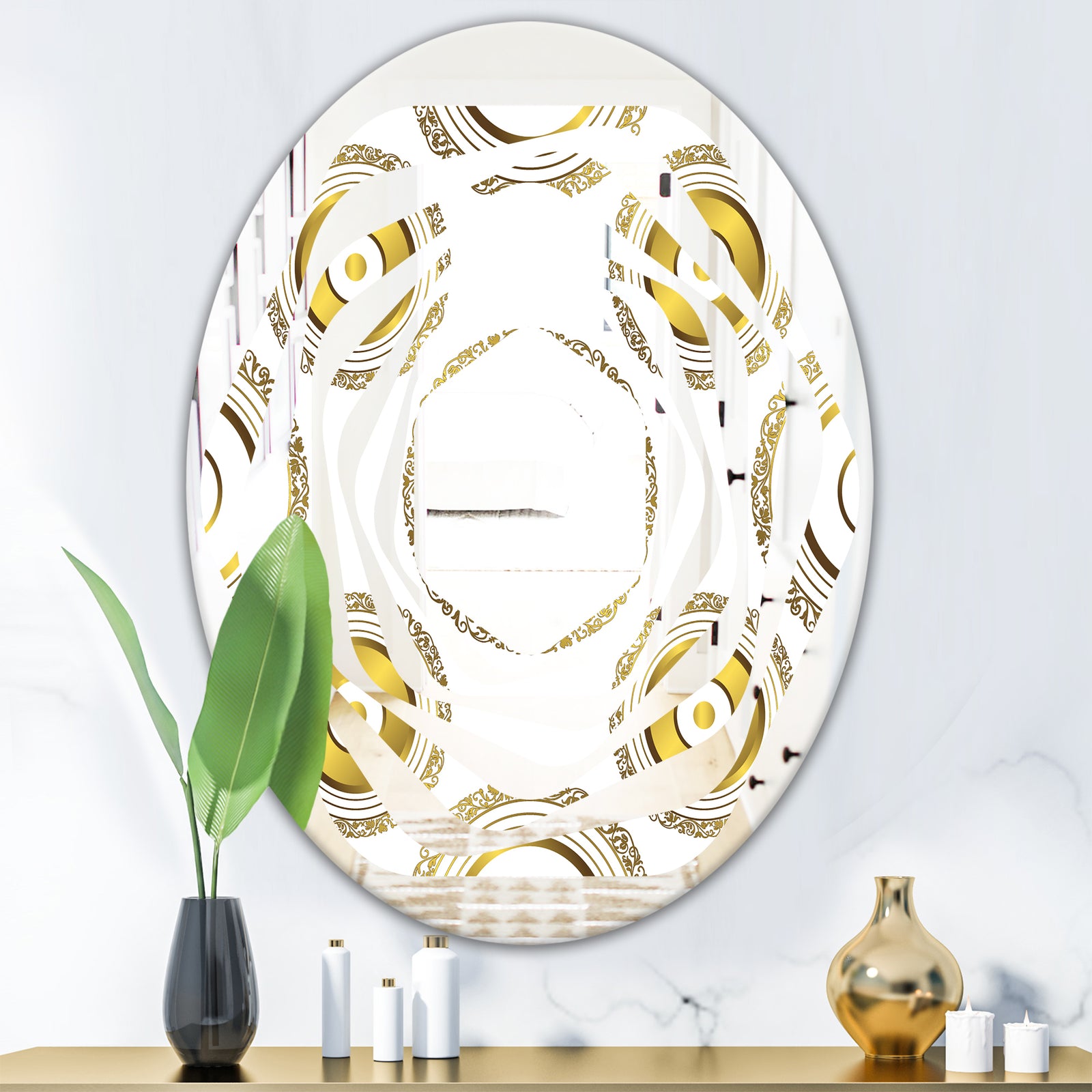 Circular Golden Pattern I - Modern Round or Oval Wall Mirror - Whirl