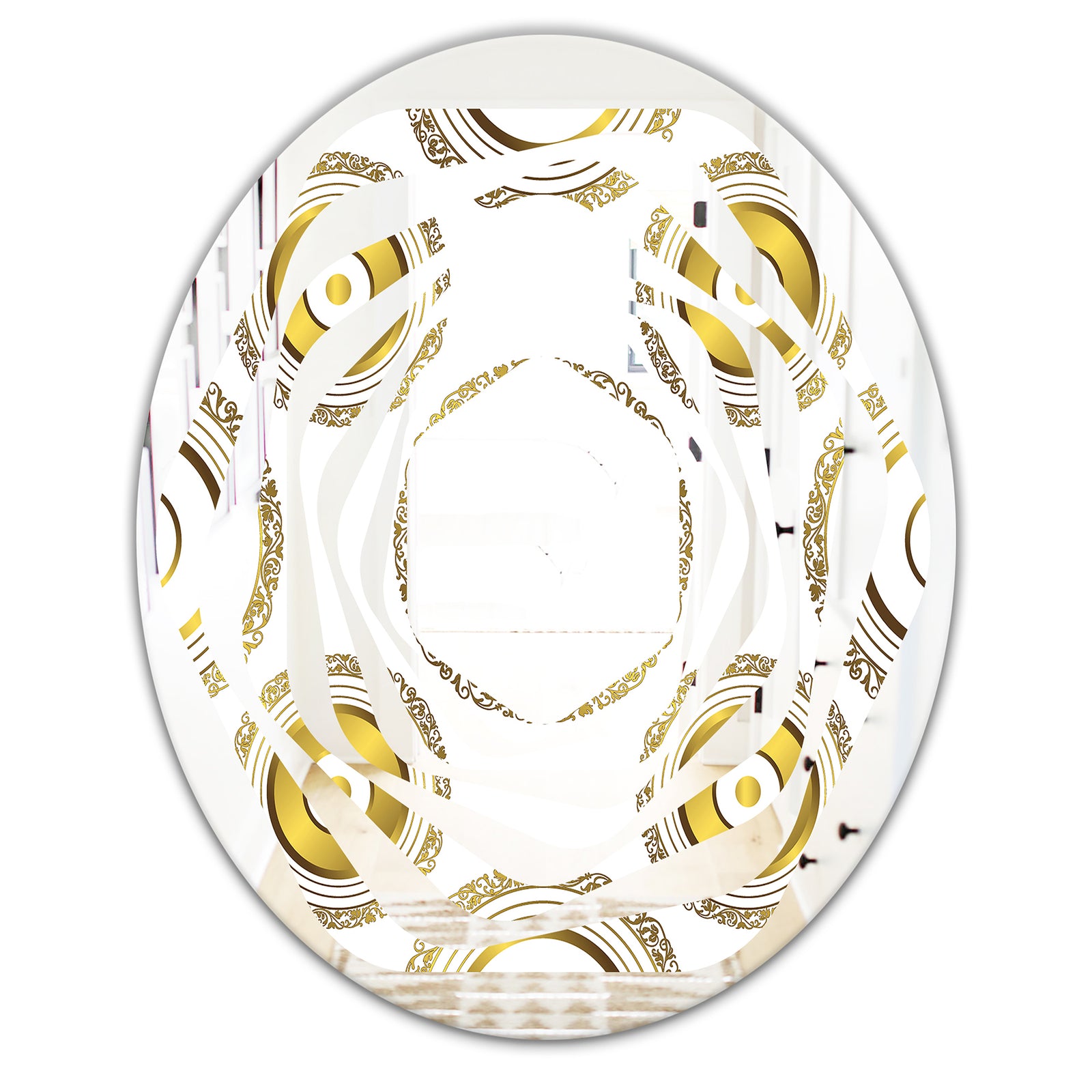 Circular Golden Pattern I - Modern Round or Oval Wall Mirror - Whirl