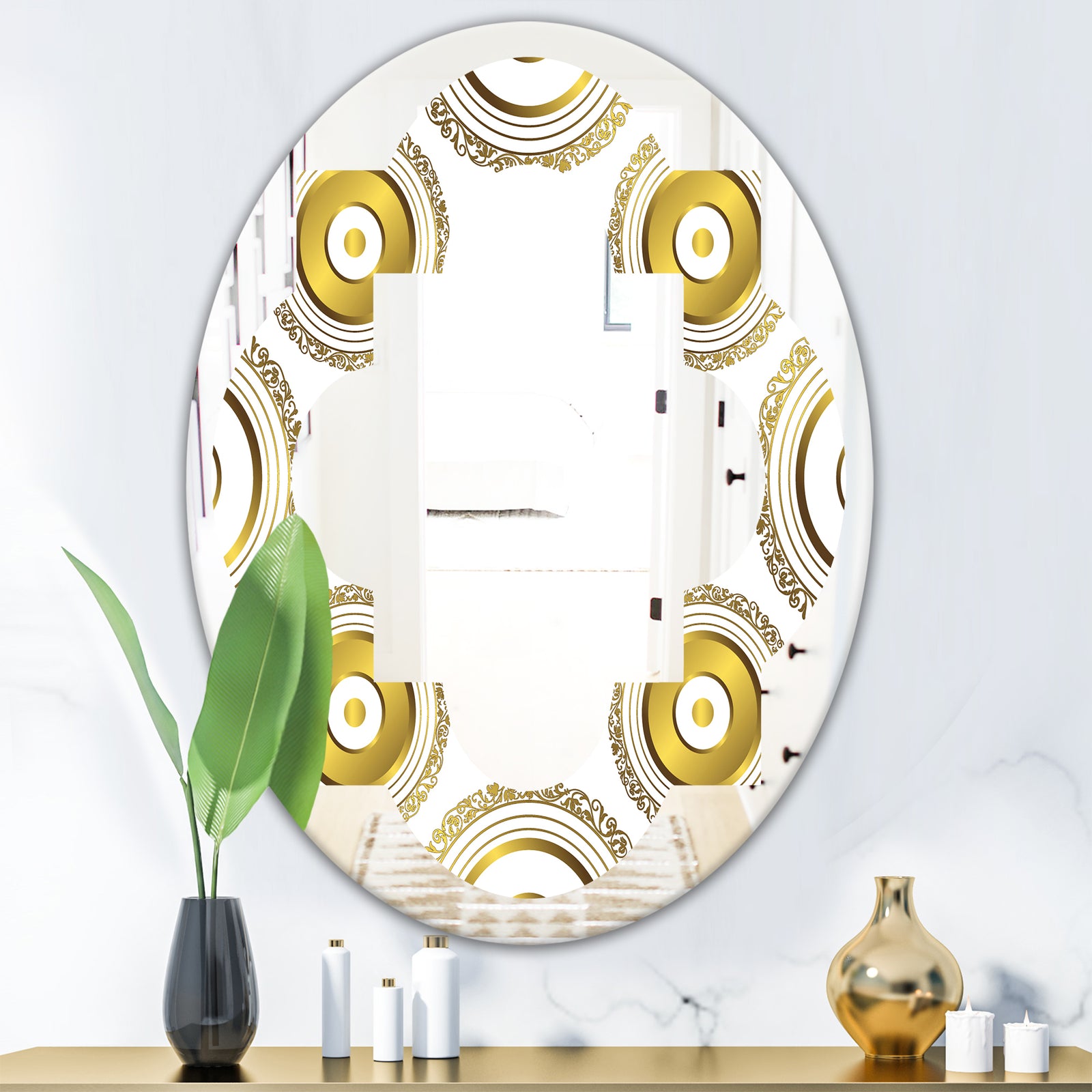 Circular Golden Pattern I - Modern Round or Oval Wall Mirror - Quatrefoil
