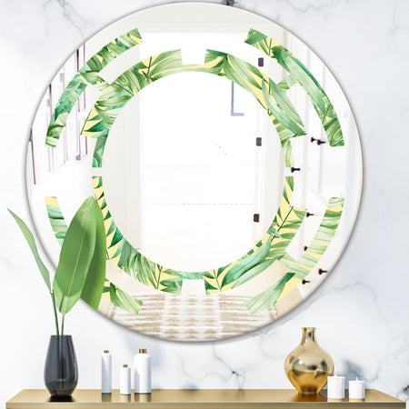Tropical Retro Foliage - Modern Round or Oval Wall Mirror - Space