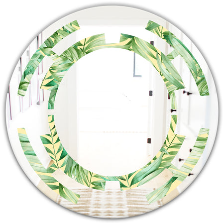 Tropical Retro Foliage - Modern Round or Oval Wall Mirror - Space