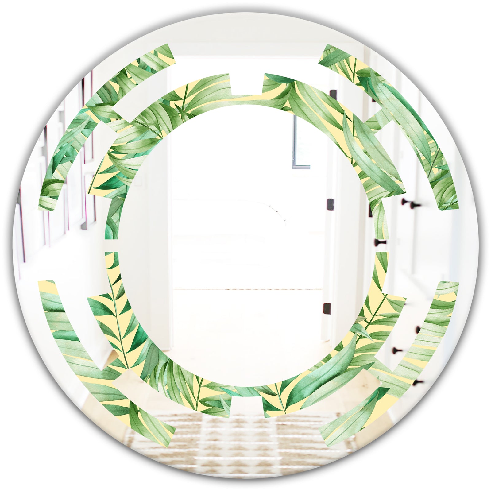 Tropical Retro Foliage - Modern Round or Oval Wall Mirror - Space