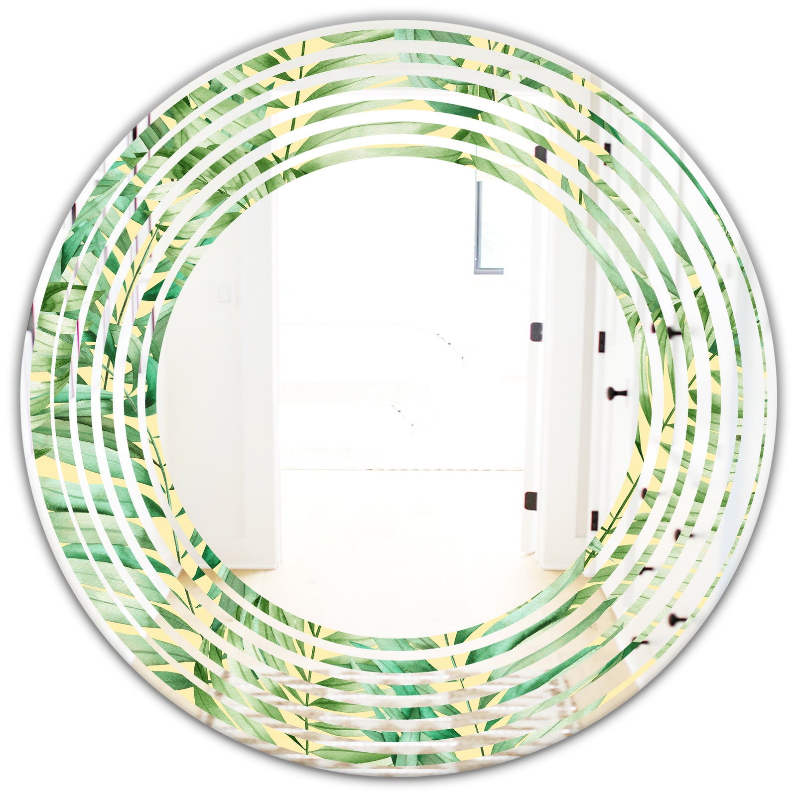 Tropical Retro Foliage - Modern Round or Oval Wall Mirror - Wave