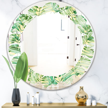Tropical Retro Foliage - Modern Round or Oval Wall Mirror - Leaves