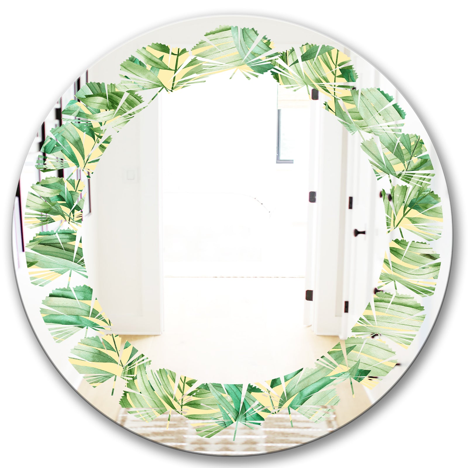 Tropical Retro Foliage - Modern Round or Oval Wall Mirror - Leaves