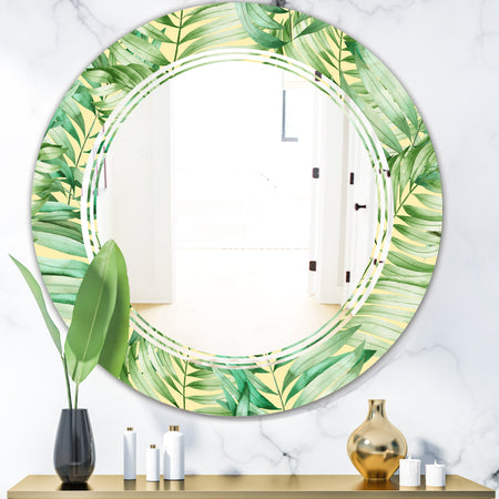 Tropical Retro Foliage - Modern Round or Oval Wall Mirror - Triple C