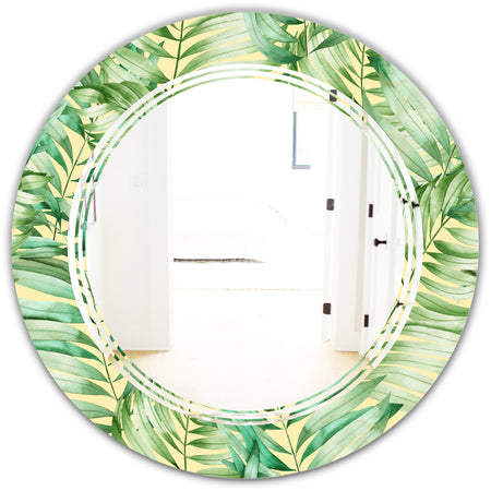 Tropical Retro Foliage - Modern Round or Oval Wall Mirror - Triple C