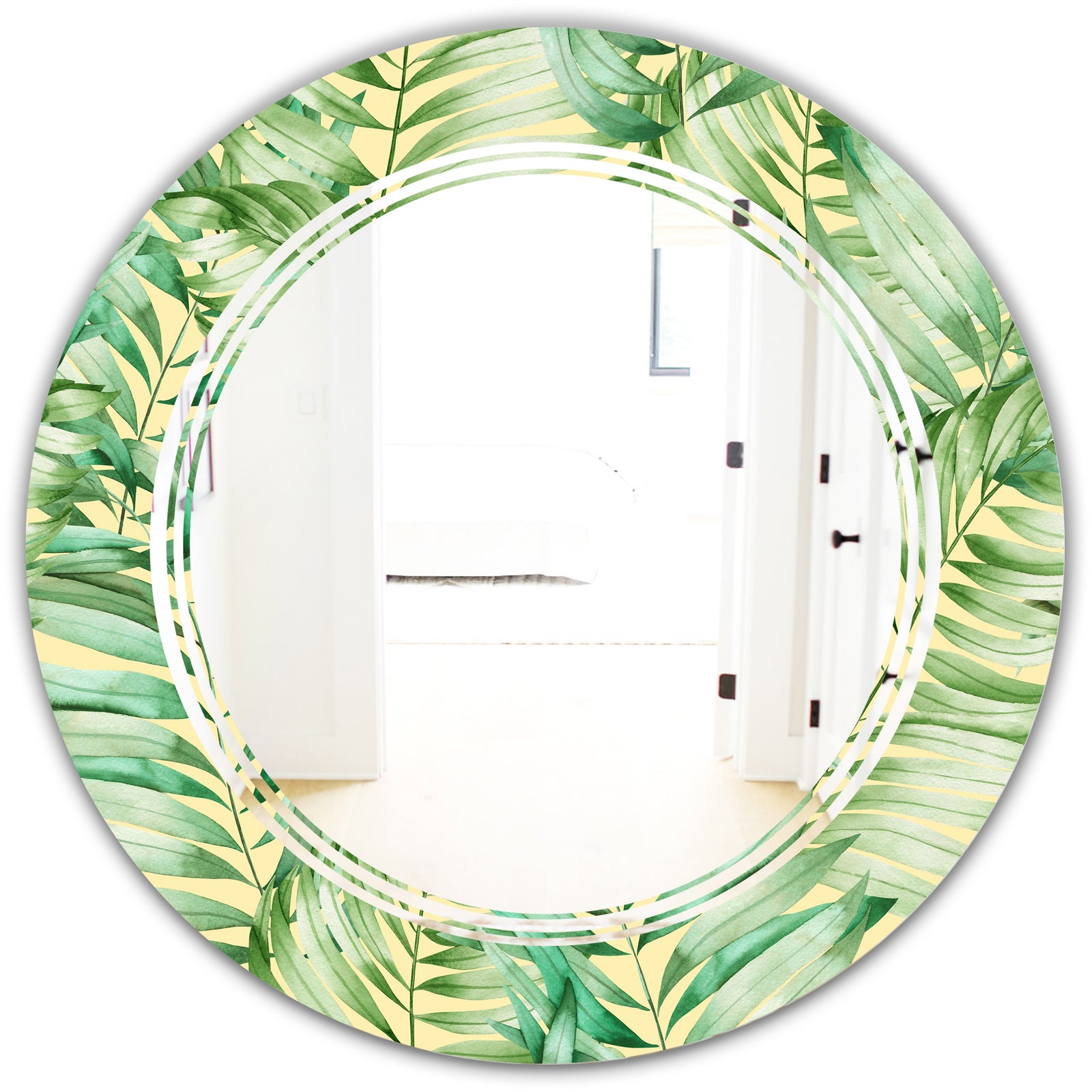 Tropical Retro Foliage - Modern Round or Oval Wall Mirror - Triple C