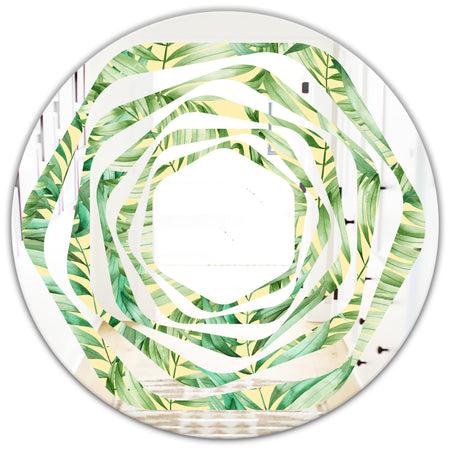 Tropical Retro Foliage - Modern Round or Oval Wall Mirror - Whirl
