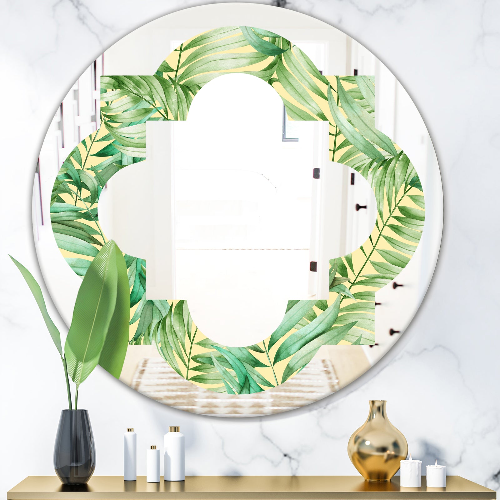 Tropical Retro Foliage - Modern Round or Oval Wall Mirror - Quatrefoil