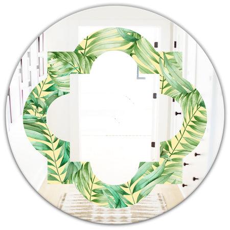 Tropical Retro Foliage - Modern Round or Oval Wall Mirror - Quatrefoil