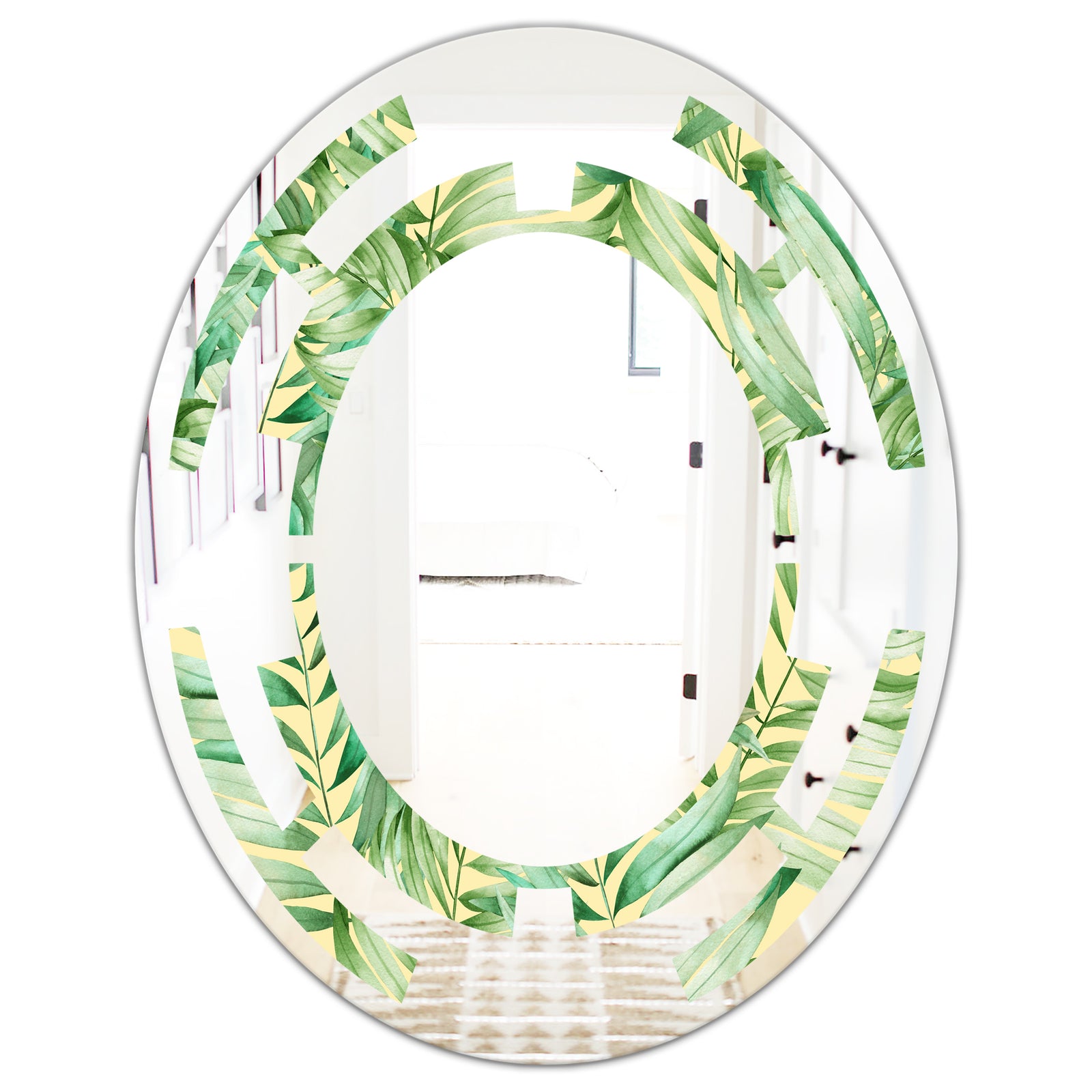 Tropical Retro Foliage - Modern Round or Oval Wall Mirror - Space