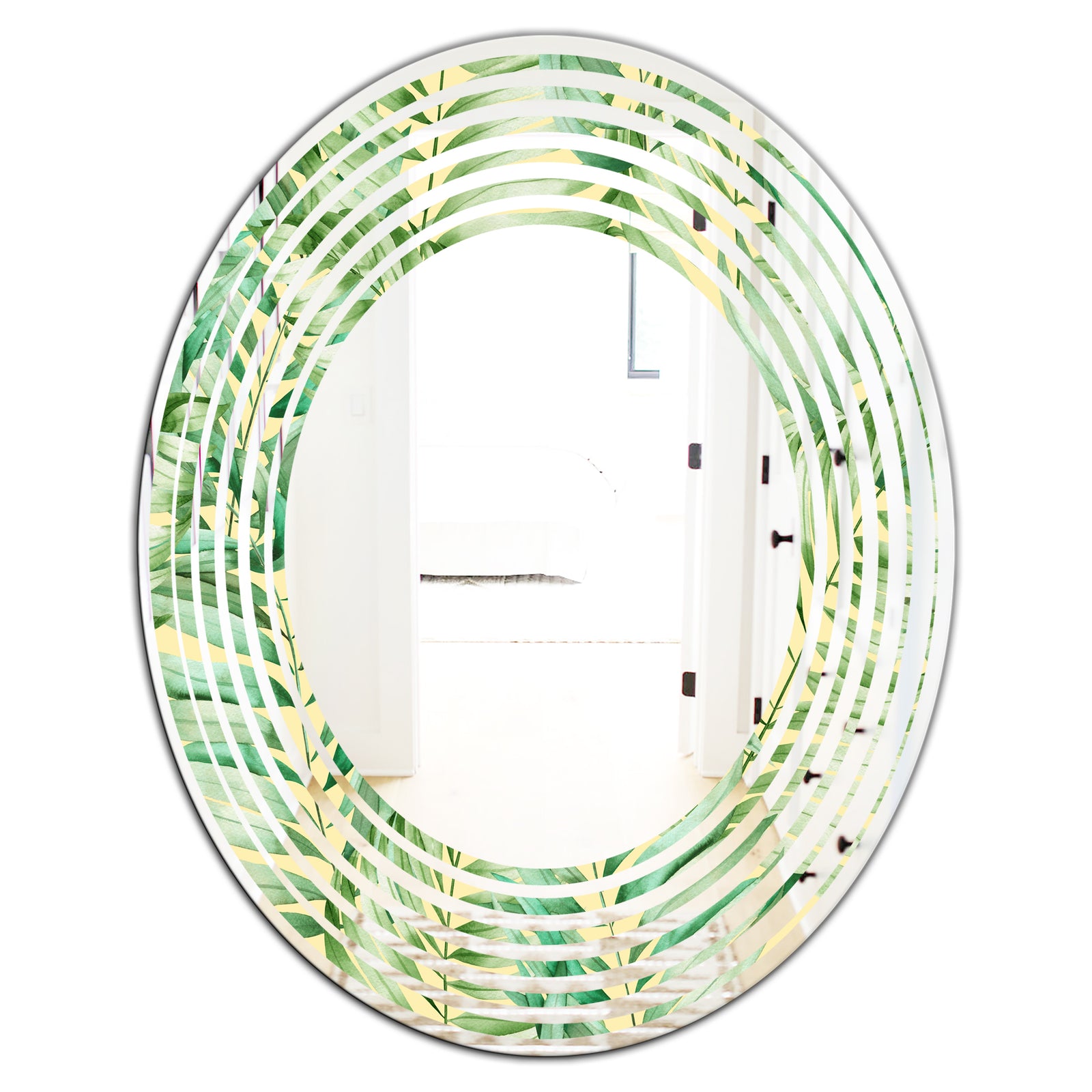 Tropical Retro Foliage - Modern Round or Oval Wall Mirror - Wave